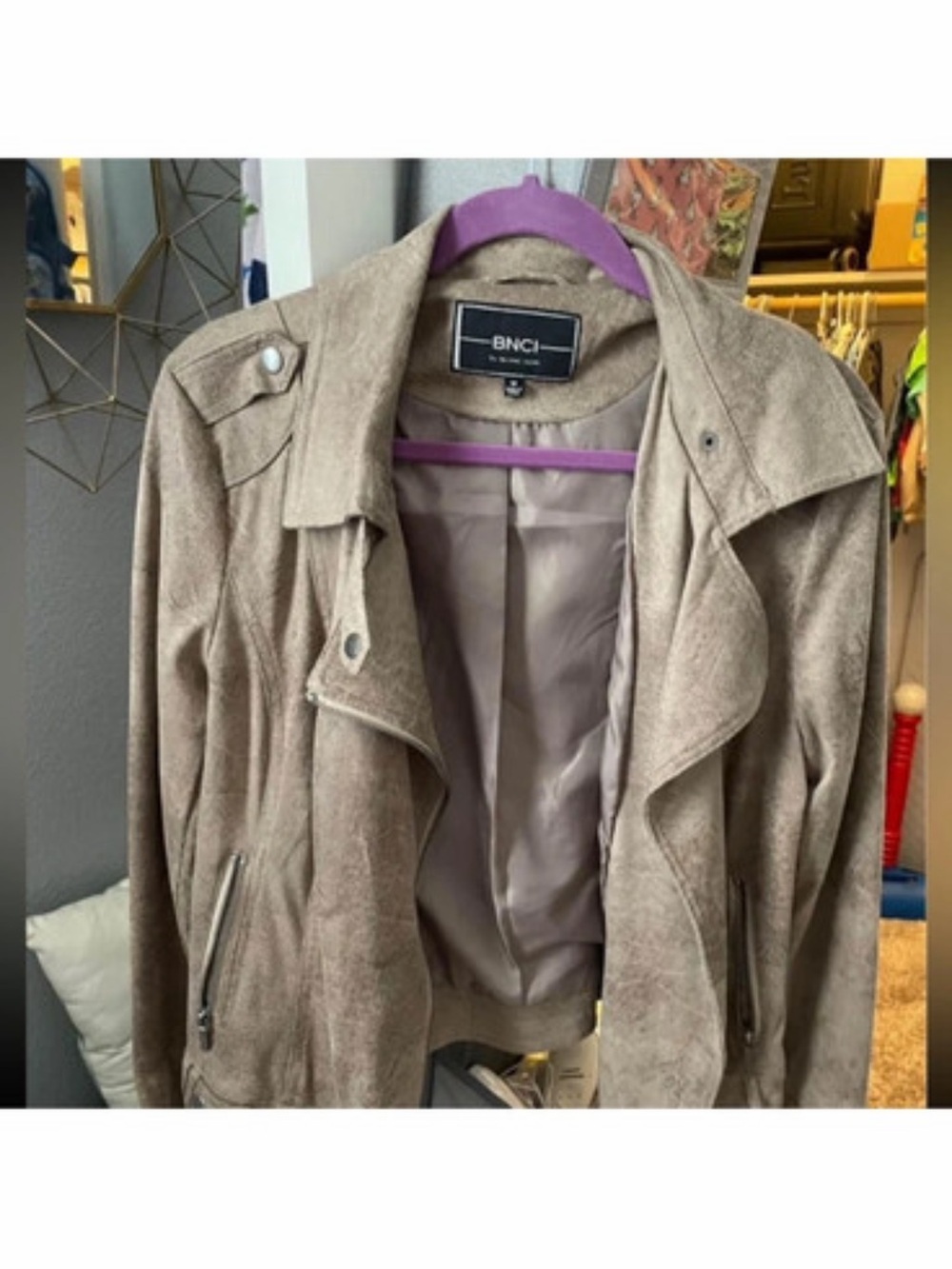 Size M Women's Taupe Faux Suede Moto Jacket